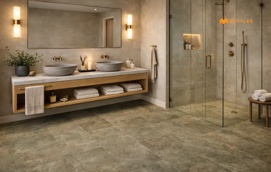 Porcelain Green Antiskid Tile in Bathroom 